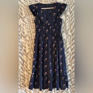 Vineyard Vines Navy Midi Dress with Pink Floral Print